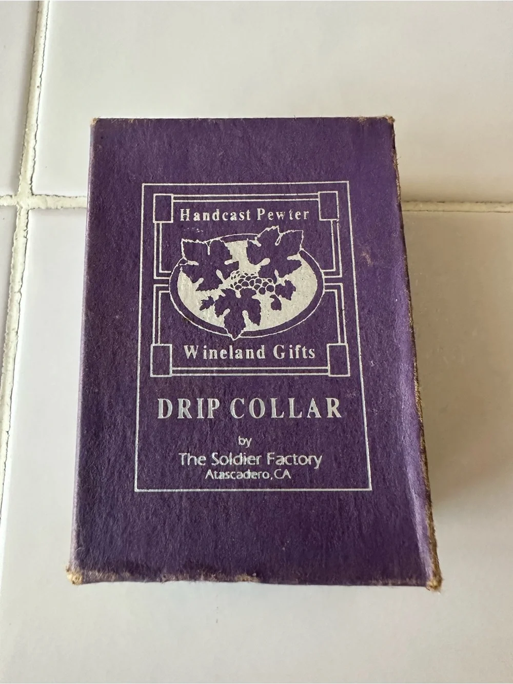 Vintage Wanda Scruby Pewter Wine Bottle Drip Collar Signed w/ Box